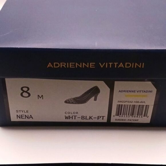 NEW Adrienne Vittadini Nena White/Black/Silver Studded Colorblock 3.5" Heels 8 - Picture 10 of 10